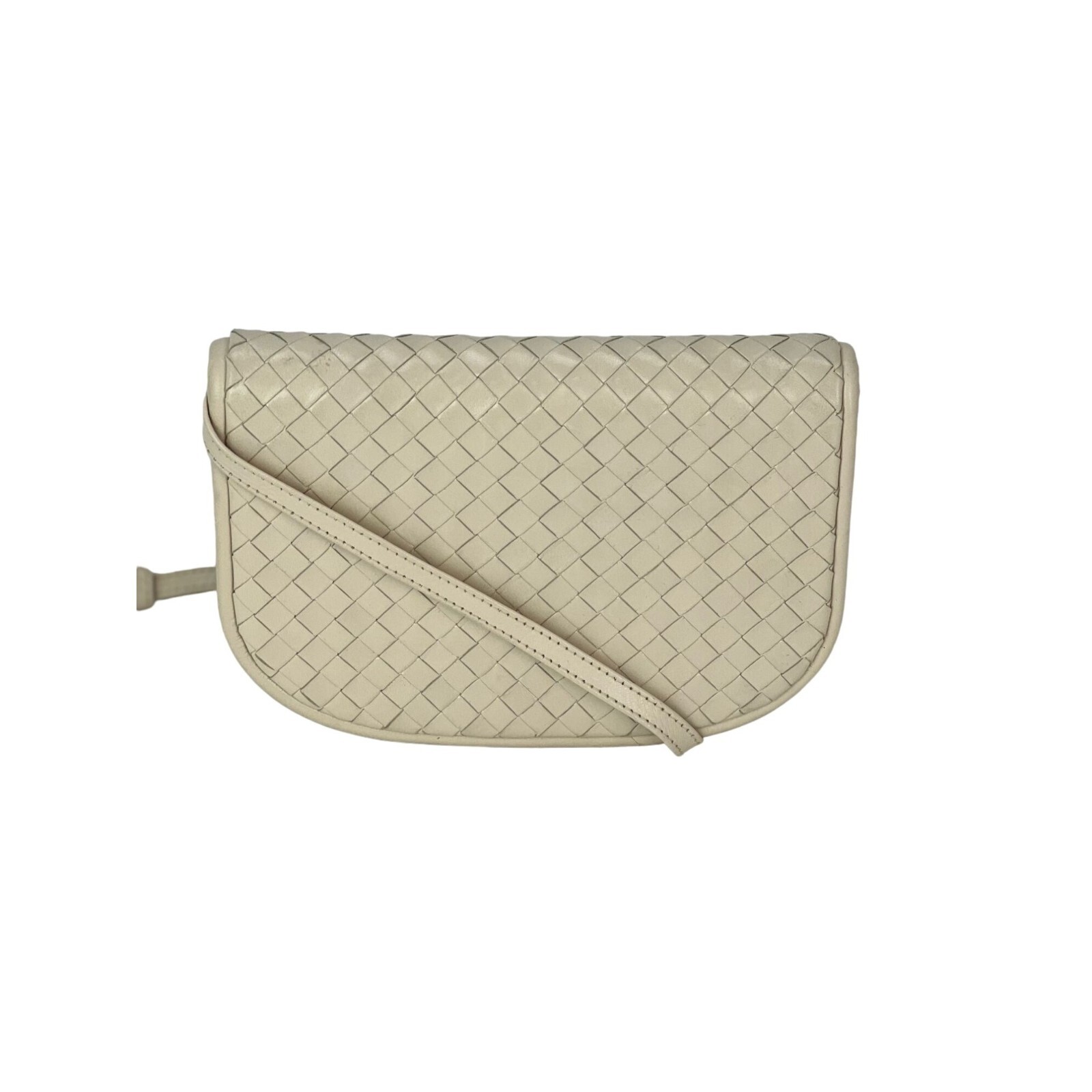 Bottega Veneta Intreciato white leather Shoulder Clutch Bag