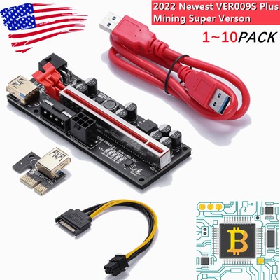 Lot VER009S Plus PCI-E Riser Card 6 Pin USB 3.0 Cable 1 X To 16 X BTC GPU Mining