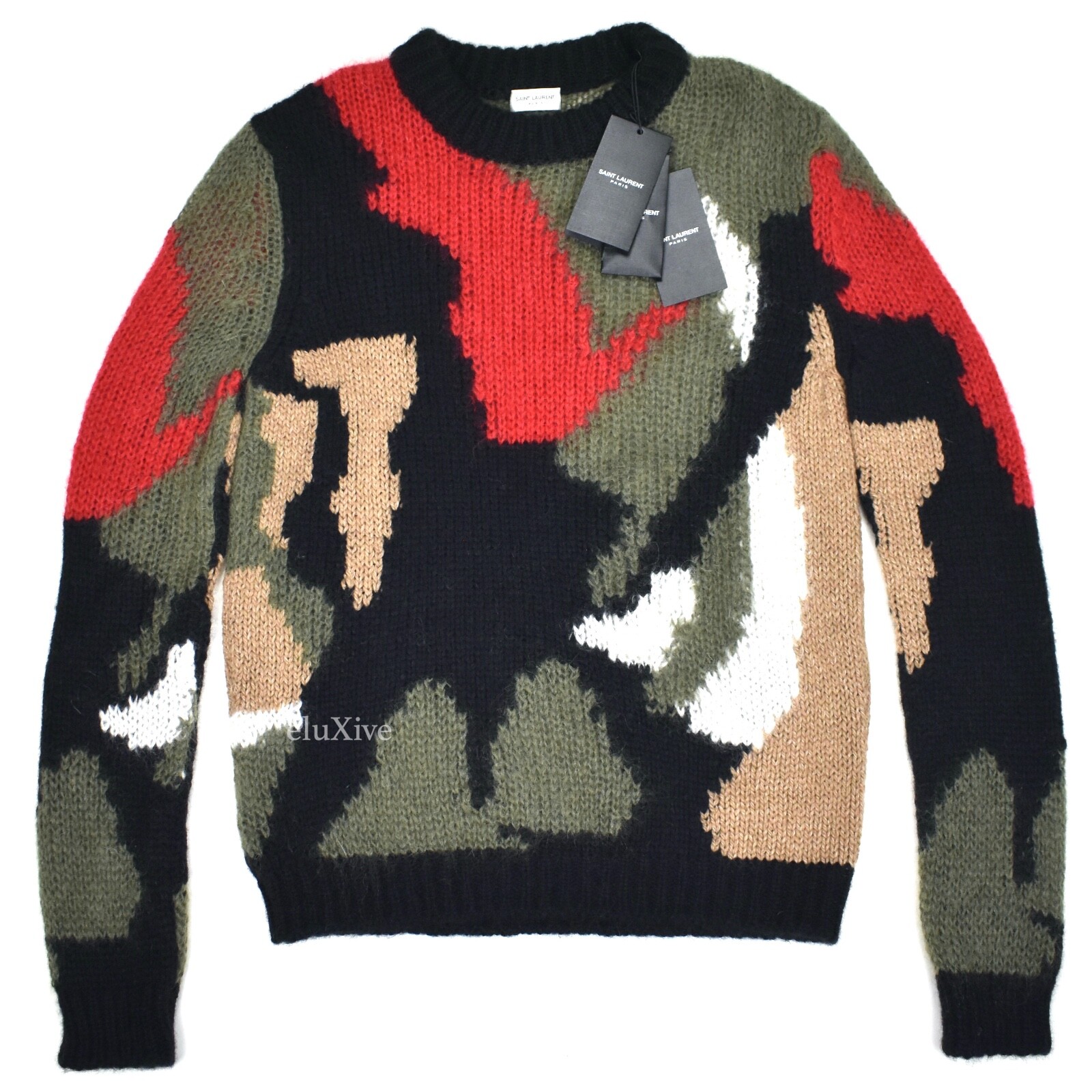 NWT $990 Saint Laurent Abstract Camo Knit Mohair Sweater NWT $990 Saint Laurent Abstract Camo Knit Mohair Sweater