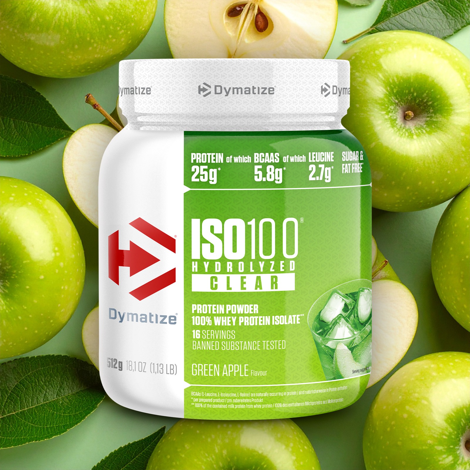 Dymatize ISO 100 Hydrolized Clear Green Apple 512g Whey Protein Pulver - Bild 4 von 6
