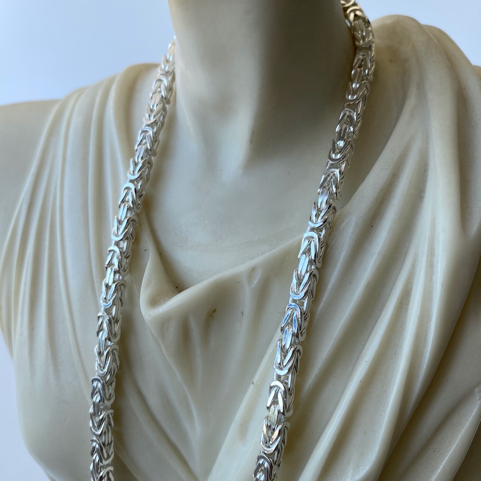 Pre-owned Handmade 5mm Mens Byzantine Rope Necklace King Chain 925 Sterling Silver 85gr 25.19inch