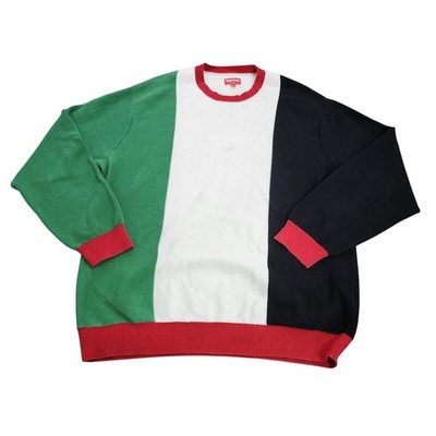 Supreme Sweater Mens XL Multicolor Colorblock Knit Crewneck Pullover Logo