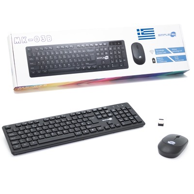 Wireless Mouse and Keyboard Kit Greek Layout Black Set M&k_