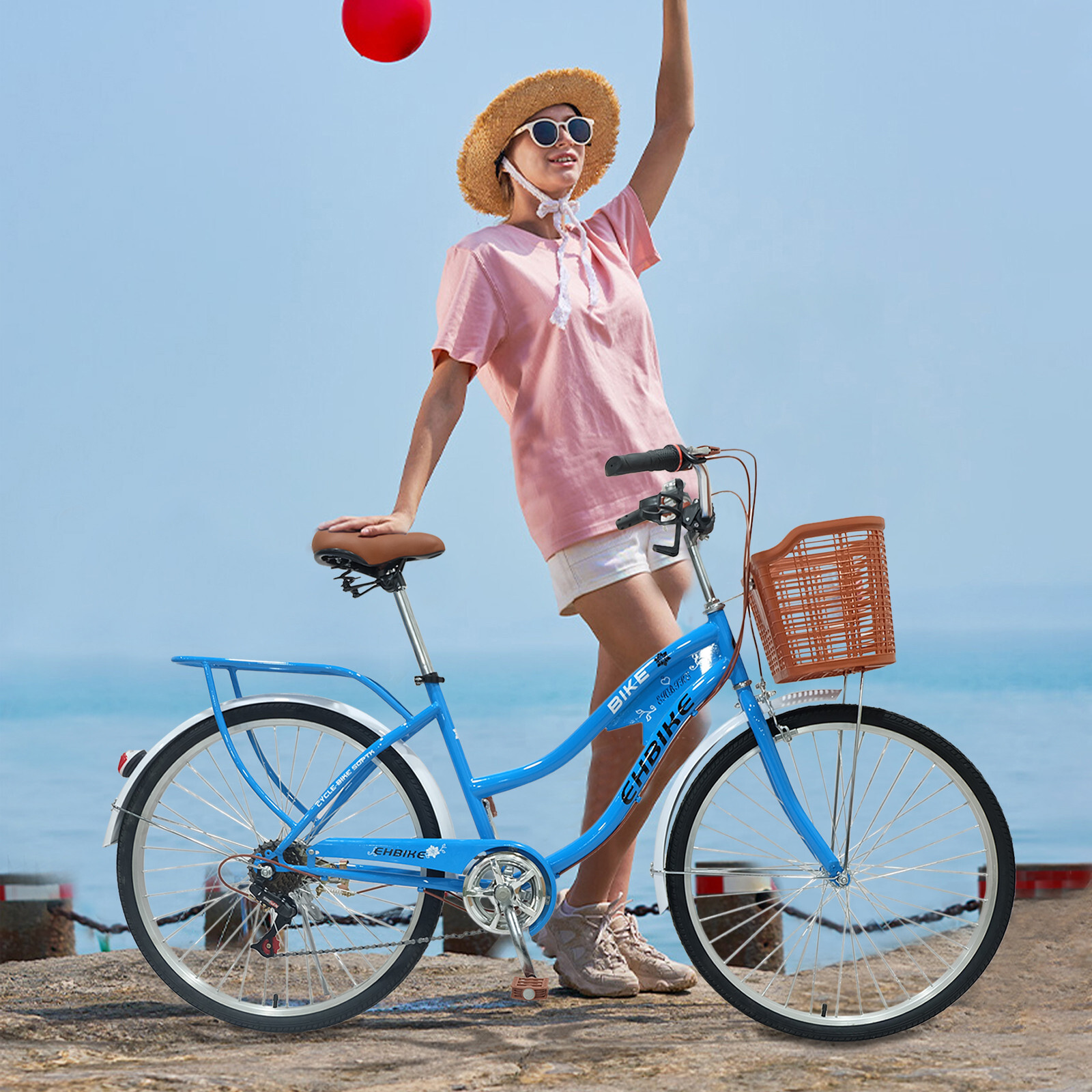 Women's Comfort Bike 26Inch Beach&City Cruiser Bicycle W/Bas