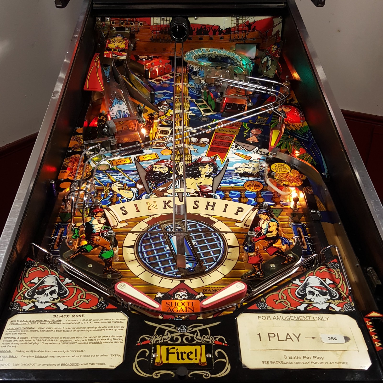 Black Rose Pirates Pinball Machine - Works 100%, Plays & Looks Great!