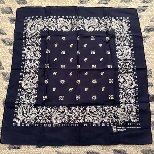 小物 MADE IN USA crosspattern Vintagebandanna VTG Bandanna Navy Blue Classic Paisley All Cotton Paris