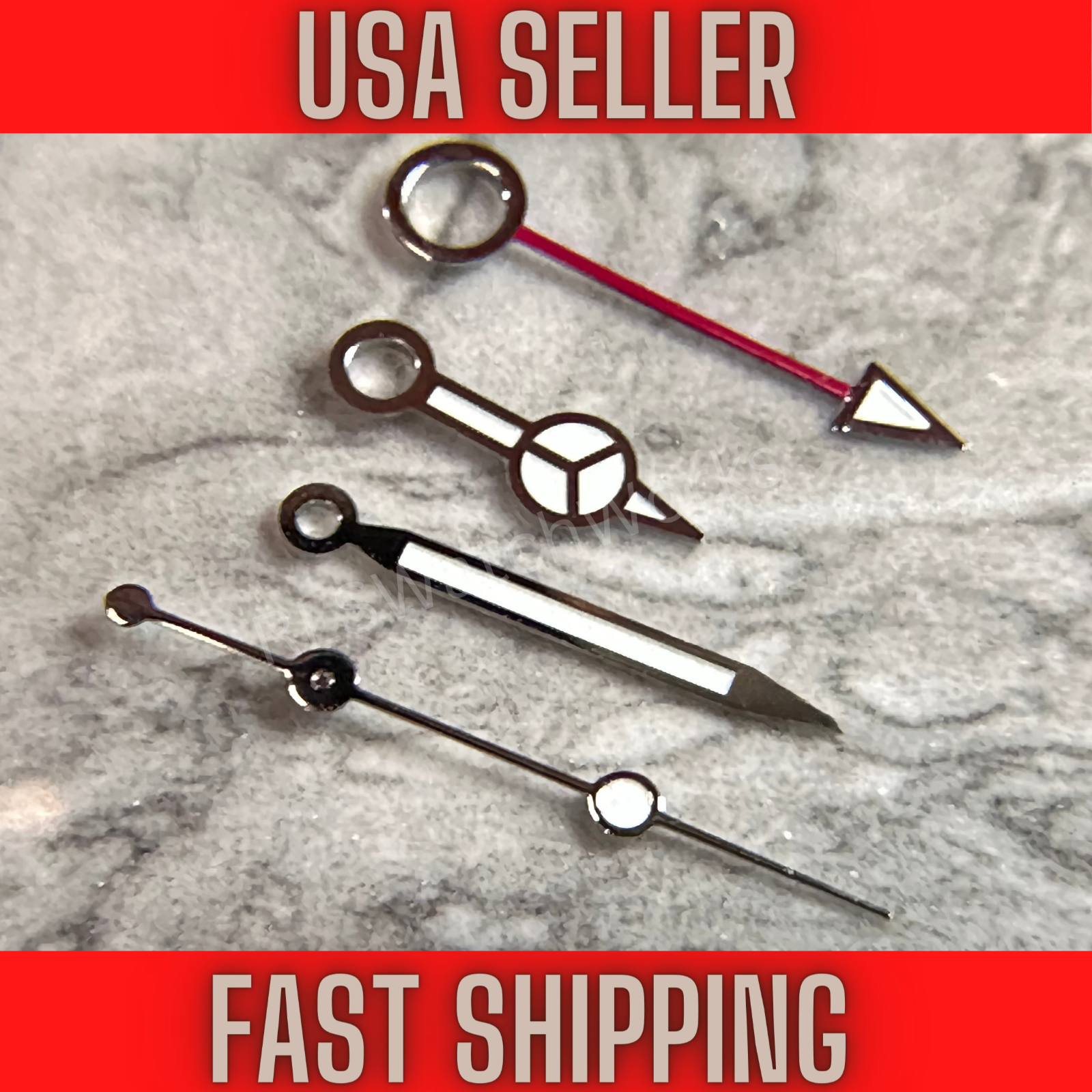 Silver "SKINNY" GMT Hands Fits Seiko NH34,4R34,SSK, Green Lume, US Ship