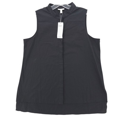 NWT EILEEN FISHER Black Mandarin Collar Long Shirt Sleeveless Hi-Lo MEDIUM