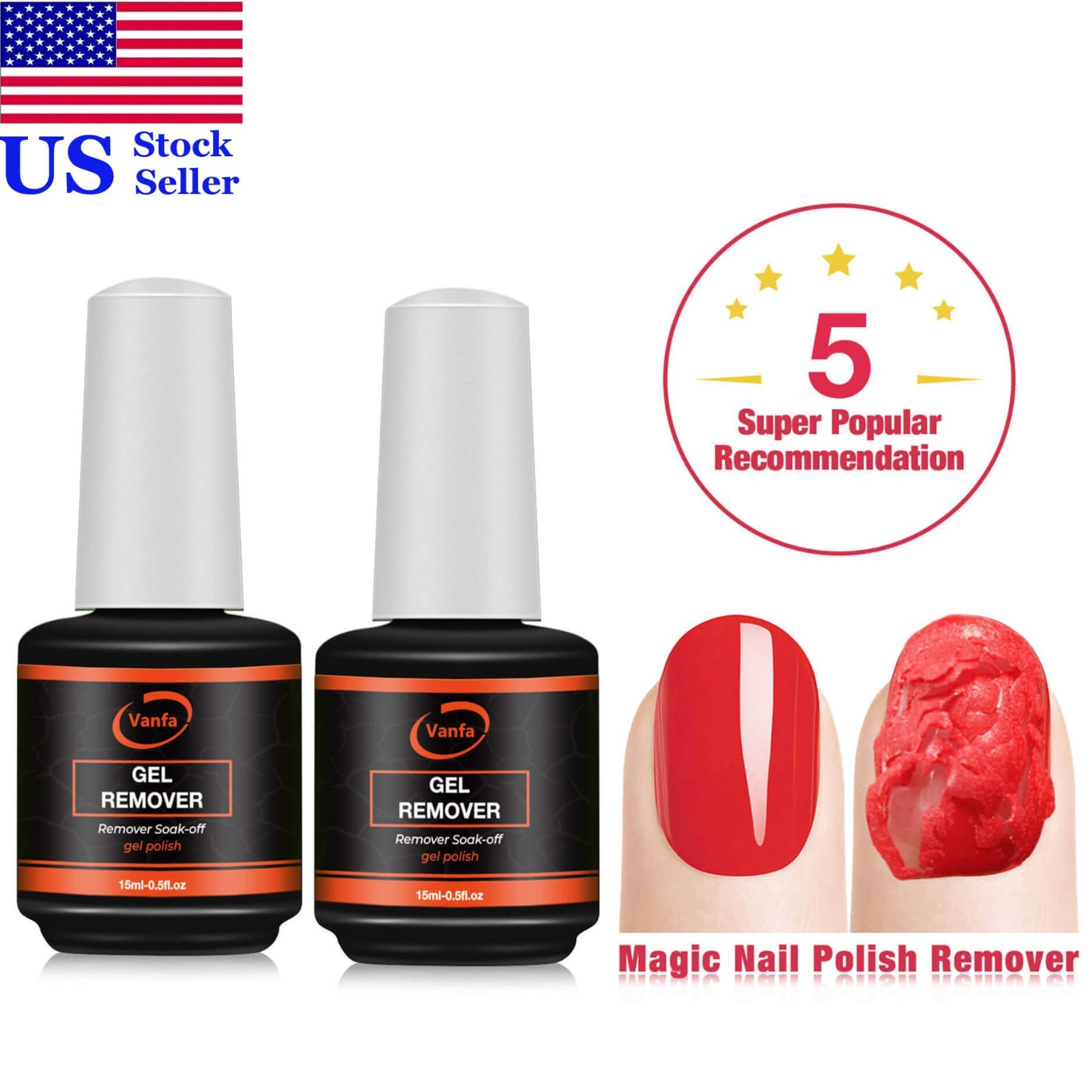 Vanfa Gel Nail Polish Gel Remover 0.5 Oz (Pack of 2)
