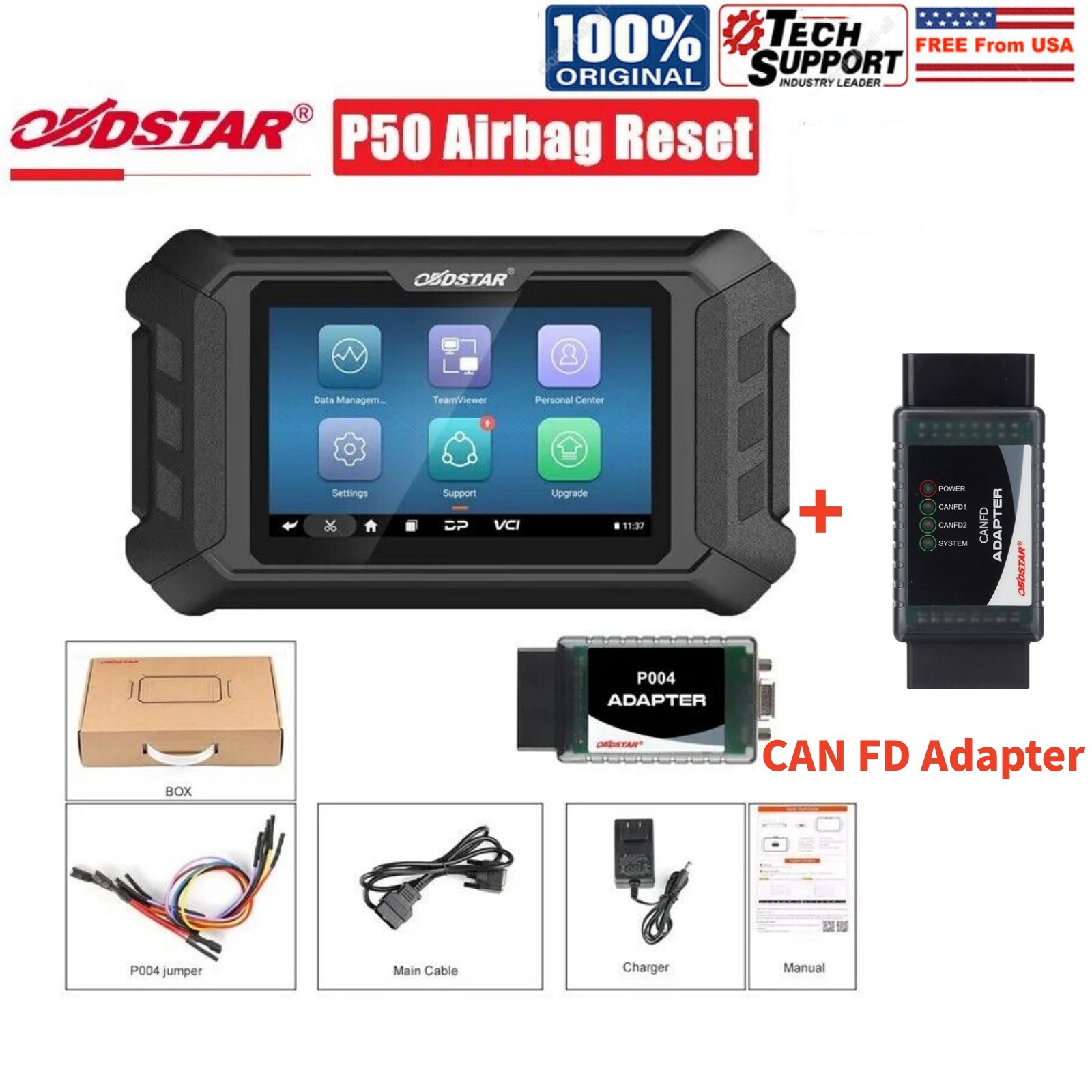 OBDSTAR P50 Covers Over 12400+ E*U Part No. &90 Brands With CANFD CAN FD Adapter