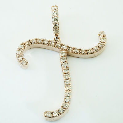 Pre-owned Jewelwesell Initial 't' Pendant Charm 14k Gold Genuine Round Diamond Script 1.25" 0.65ct