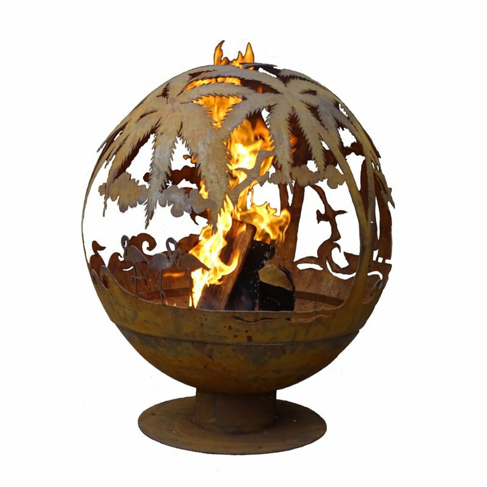 Tropical Fire Steel Wood Burning Pit Outdoor Globe Rusted Create