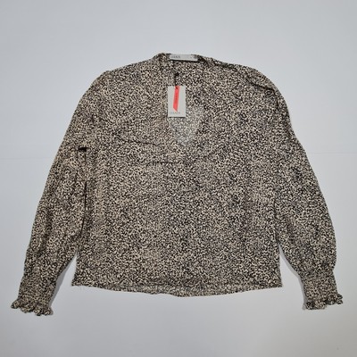 Oasis Womens Blouse Top Black Beige 8 UK Long Sleeve Lightweight Wrap XS