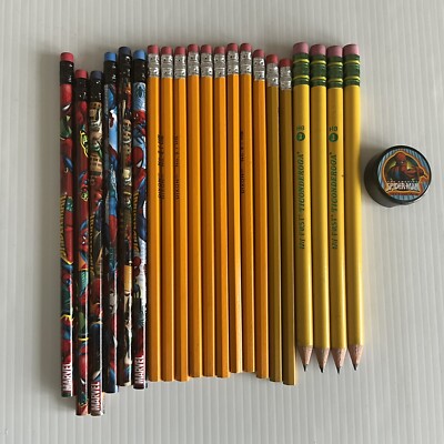 Vintage Dixon Ticonderoga Marvel Spiderman Rose Art Pencils & Case w Sharpener