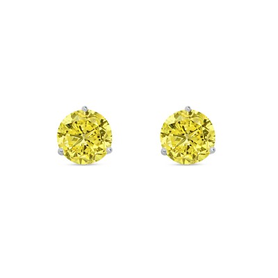 Pre-owned Shine Brite With A Diamond 2.25 Ct Round Cut Canary Earrings Studs Solid 14k White Gold Screw Back Martini