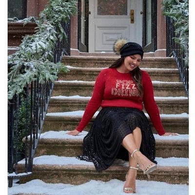 Torrid Womens Plus Size 5X Red Pullover Sweater Tinsel Winter Party New Years
