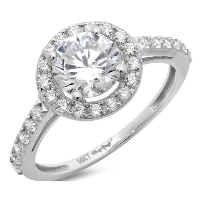 Pre-owned Pucci 2.40ct Round Halo Synthetic Moissanite Promise Wedding Ring 14k White Gold In White/colorless