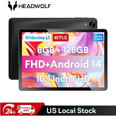 Headwolf Android 14 Tablet 10.1 inch WiFi FHD Display Tablets PC 128GB Octa Core