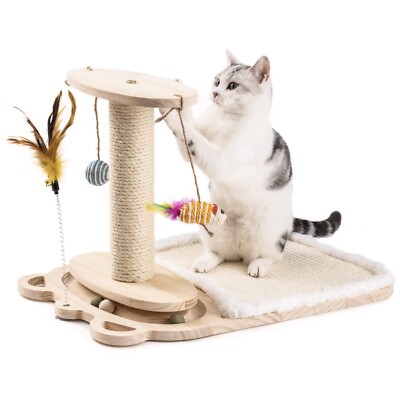Mewoofun Cat Scratching Post with Hanging Ball Kitten Sisal Scratcher Toy