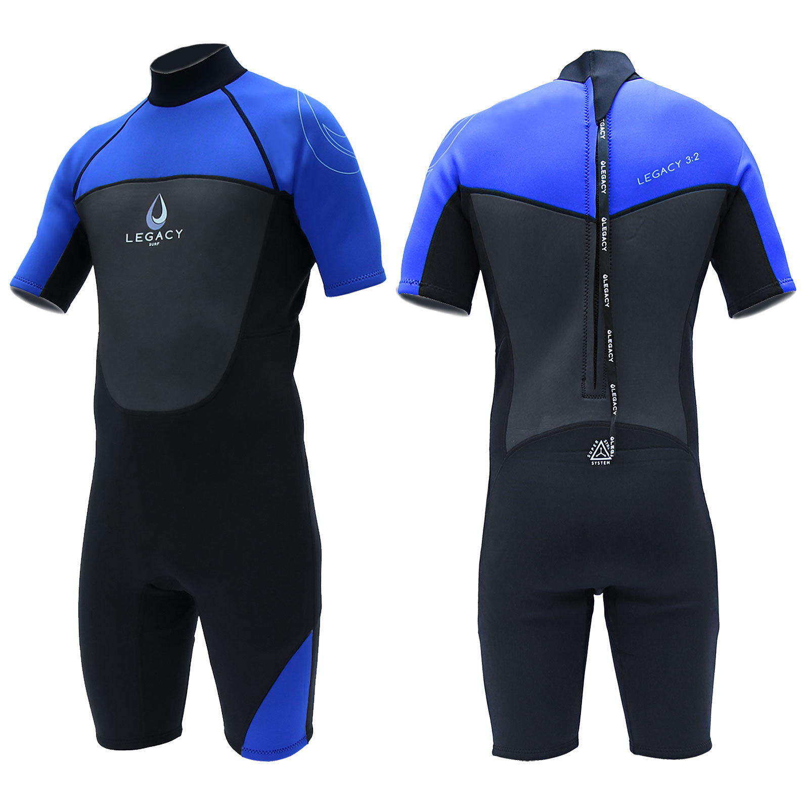 Legacy 3/2mm Mens Shorty Wetsuit Surf Shortie Swim Long Wet Suit Short