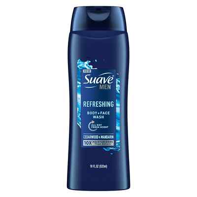 Suave Men Body & Face Wash Cedarwood & Mandarin 18 oz All Skin Types Refreshing