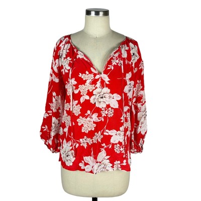YUMI KIM Red Floral Lightweight French Rose Easy Going Top Women's Small NWT 