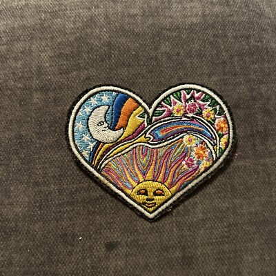 Embroidered Psychadelic Heart Sun and Moon Colorful Iron-On / Sew-On Patch
