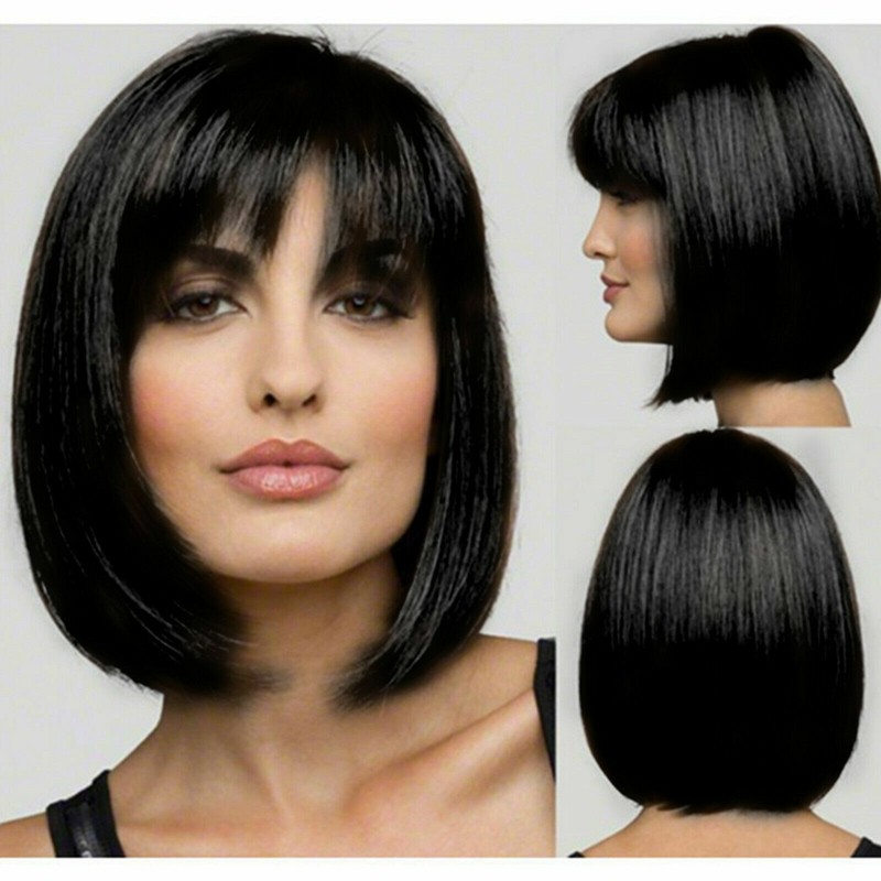 Ladies Bob Straight Wigs Natural Black Short Hair Cosplay Wig