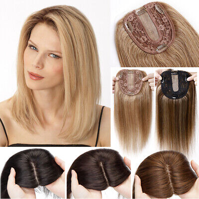 100% Real Human Remy Hair Women Topper Toupee Hair Piece Clip In Mono Silk Based