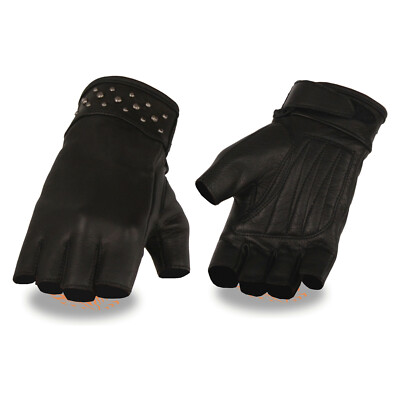 Milwaukee MG7761-BLK Leather Women's Black Fingerless Gloves with Rivets