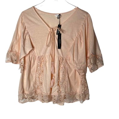 Venus peach lacy peasant top blouse top NWT size M woman's 