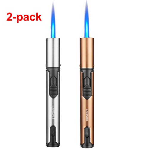 2 Pack Torch Cigar Butane Lighters Refillable Single Jet Flame for Candle Grill
