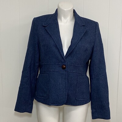 LL Bean Blazer Womens 20 Blue Shetland Wool Embroidered Dog Pockets Button NWT