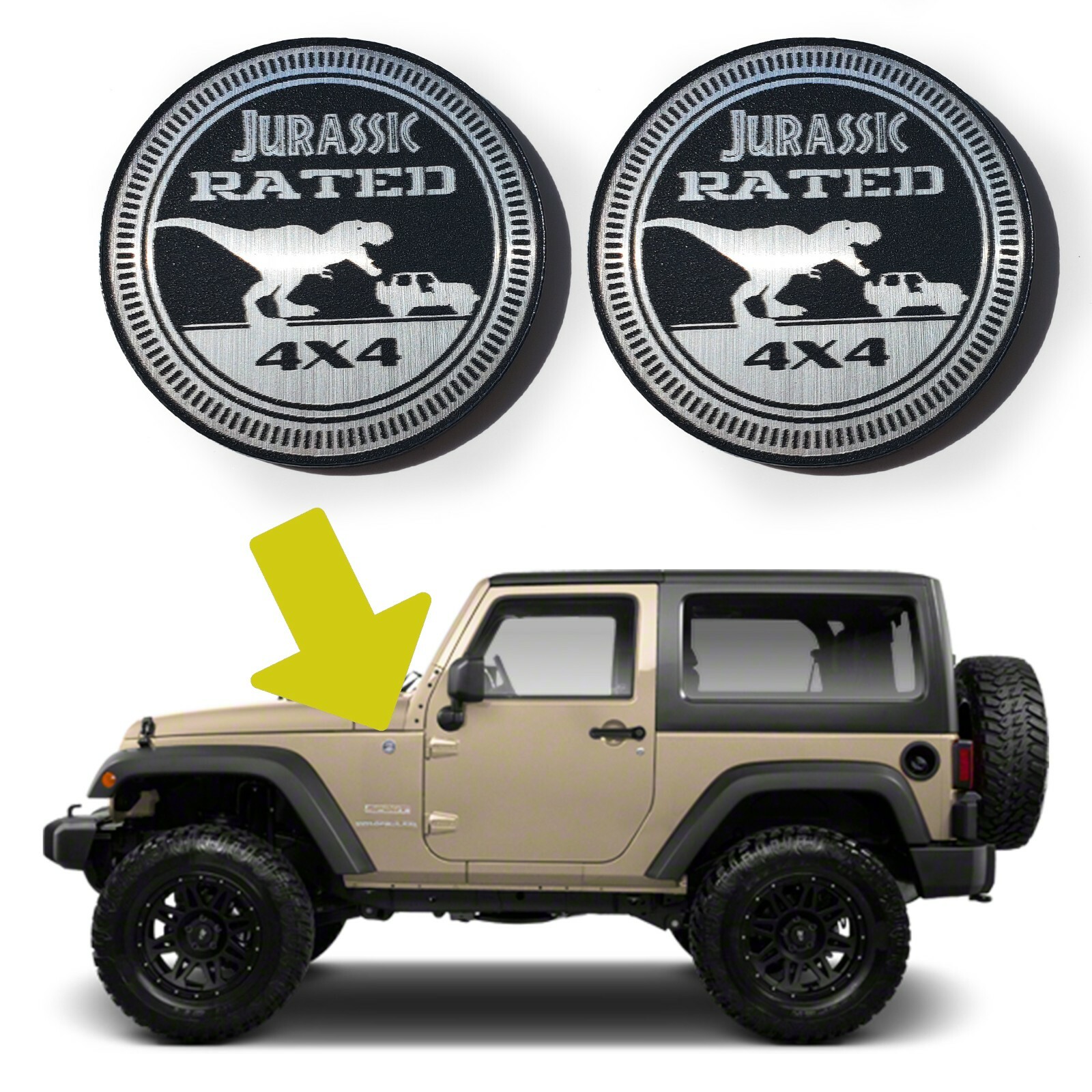 Pair (2) JURASSIC Rated Fender Badges fits JEEP WRANGLER YJ