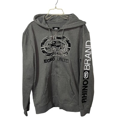Ecko Untld Men's Y2K Full Zip Hoodie Size L - Streetwear 90s Rhino