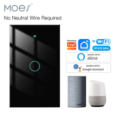 MOES 1/2/3/4 Gang WiFi RF Smart Light Switch Wall Touch No Neutral Alexa Google