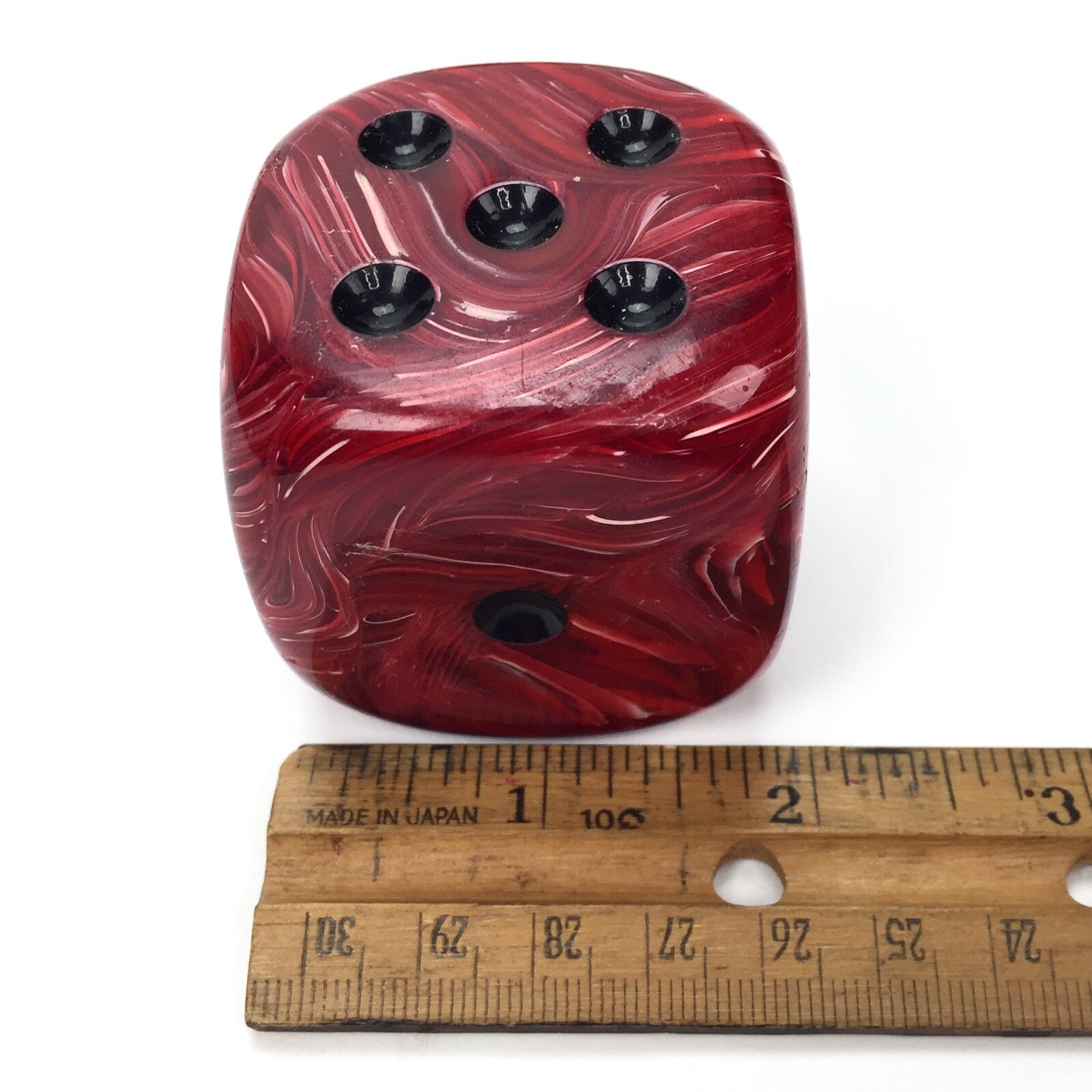 Vintage Large Die, red marbled, big oversized six-sided die / dice