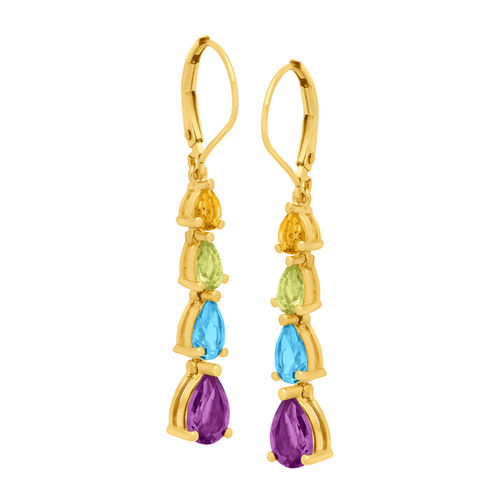 Finecraft Citrine, Peridot, Blue Topaz and Amethyst Drop Earrings in Yellow Gold