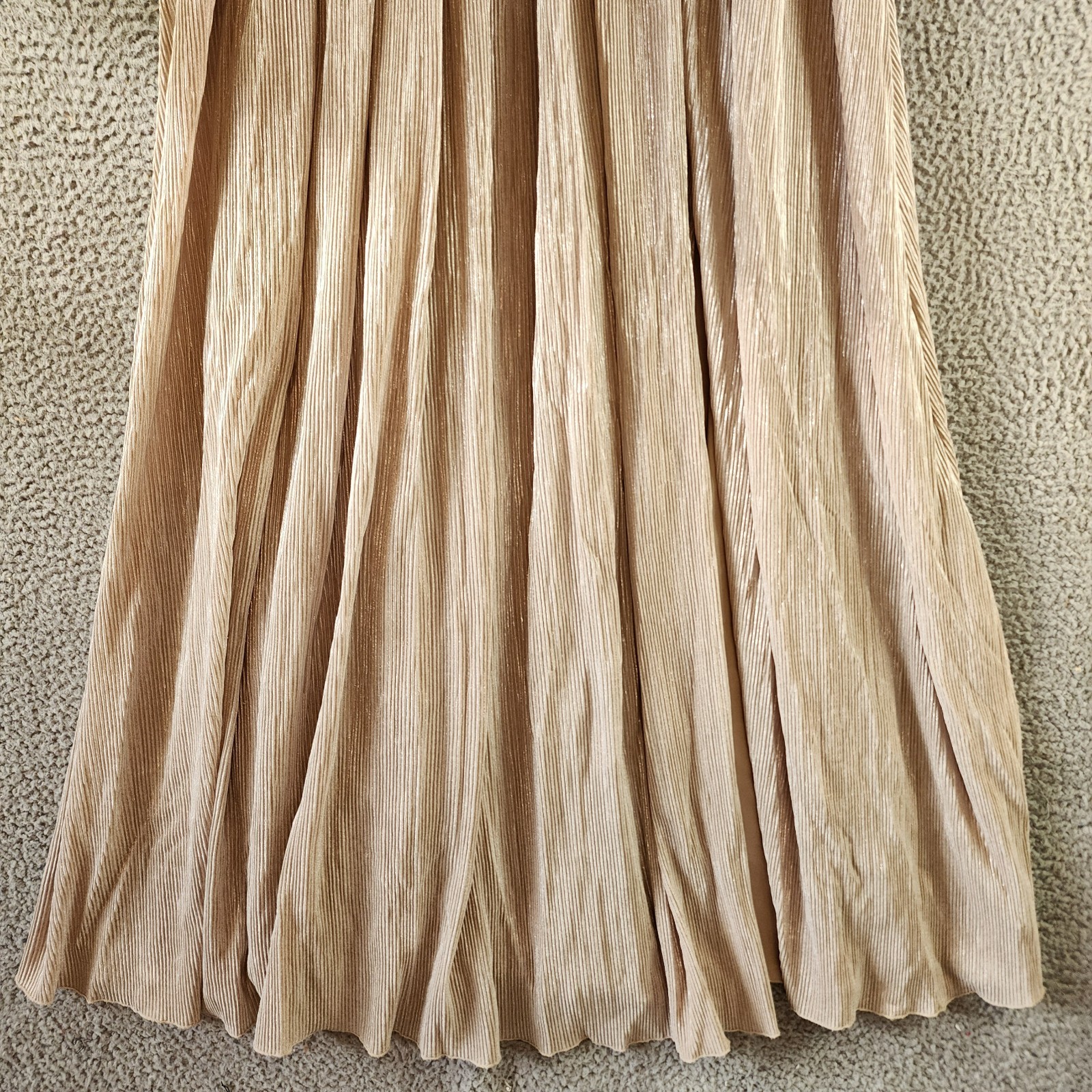 Jonathan Simkhai Plisse Lame Goddess Gown Women's M Champagne Back Zip Closure - Picture 4 of 14