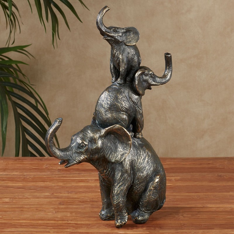 Elephant Tower Table Sculpture Bronze