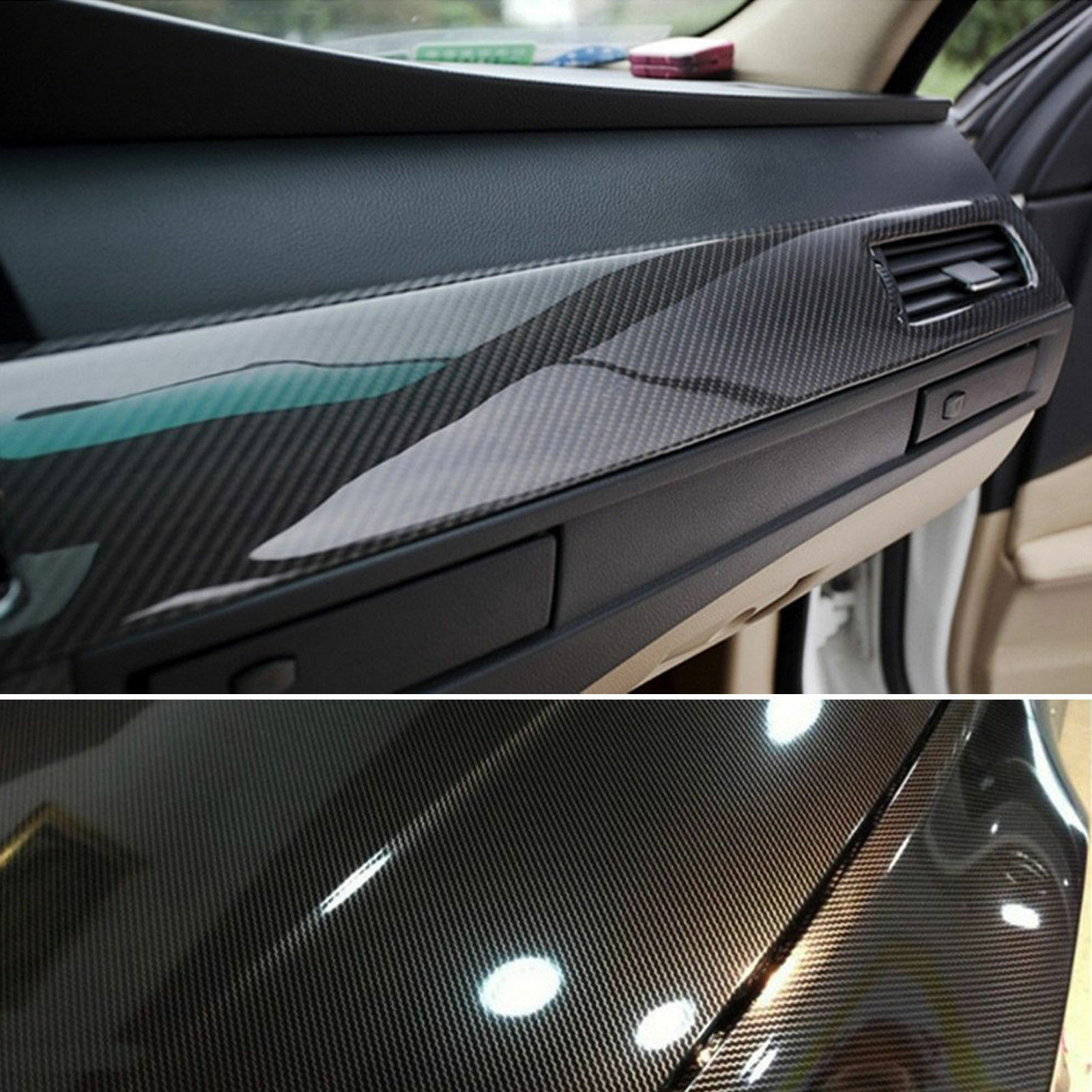 12"x60" 5D Ultra Shiny Glossy Black Carbon Fiber Vinyl Wrap Sticker