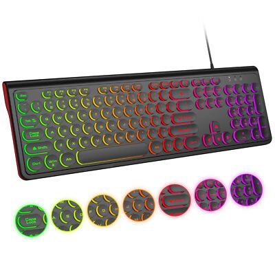 Atelus USB Wired Keyboard with Backlit 7-Colors Full Size Keyboard with Retro...