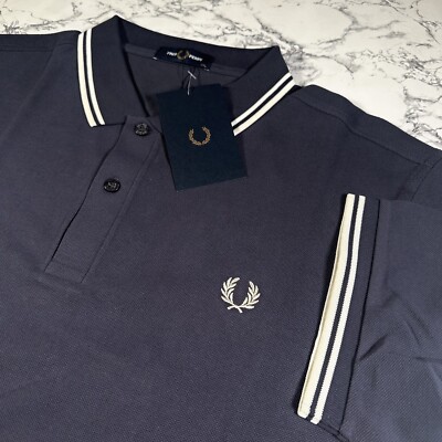 FRED PERRY Mens Dark Graphite Blue Polo Shirt SIZE 2XL XXL M3600 N13 Twin Tipped