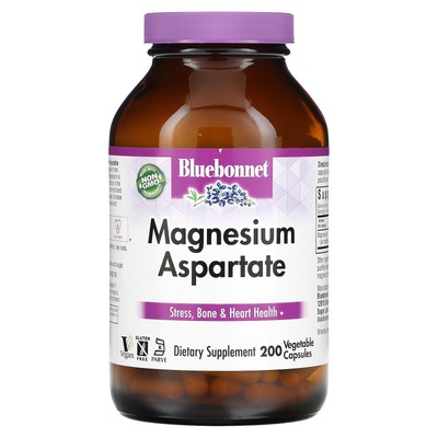 Bluebonnet Nutrition Аспартат магния, 200 вегетарианских капсул, без яиц, без рыбы,