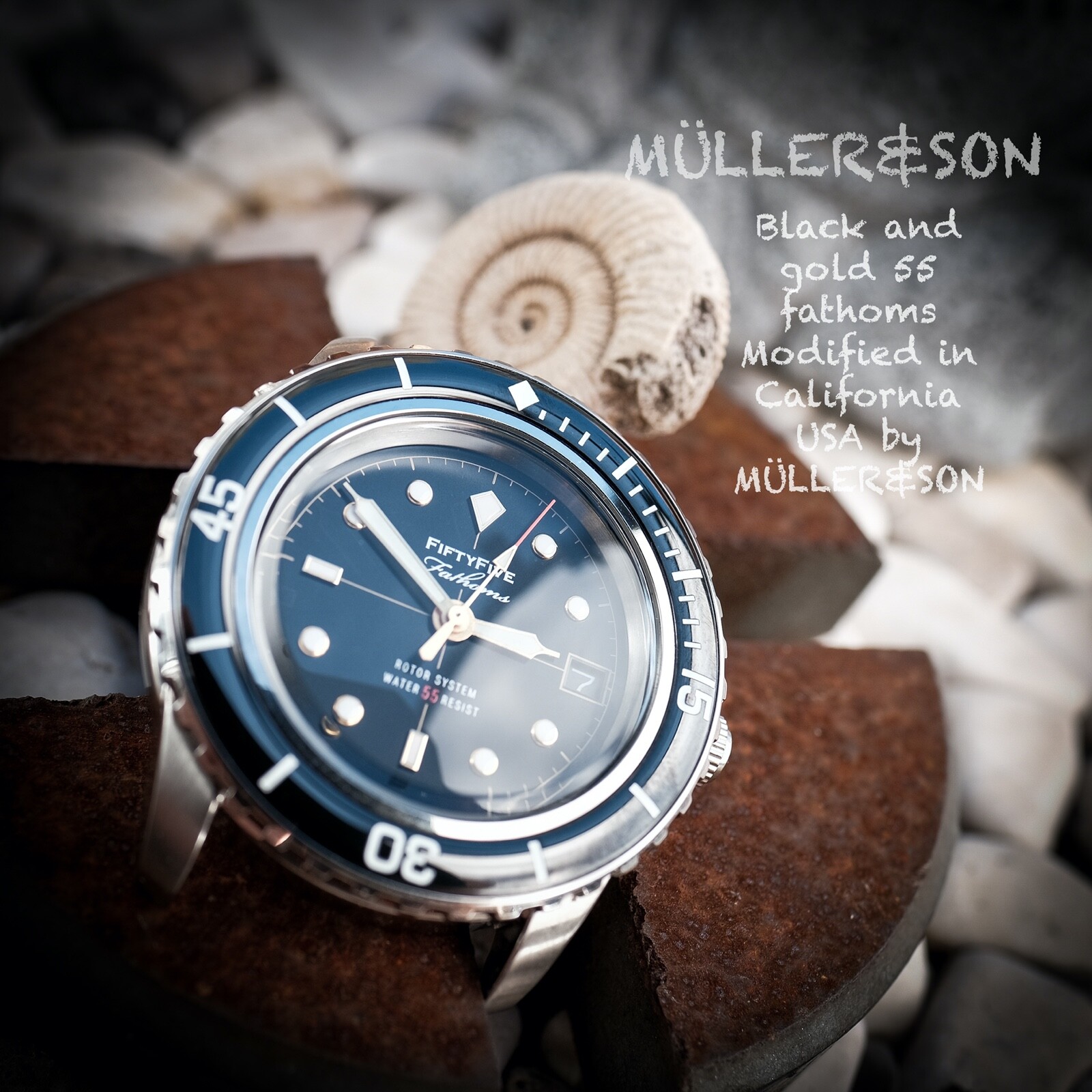 Pre-owned Müller&son Watch "vintage Gold Supermod" Made From Seiko Snzh Fifty Five Fathoms