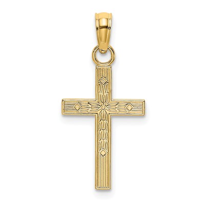 Avariah Solid 14K Yellow Gold Textured Center Block Cross Charm - 21.3mm
