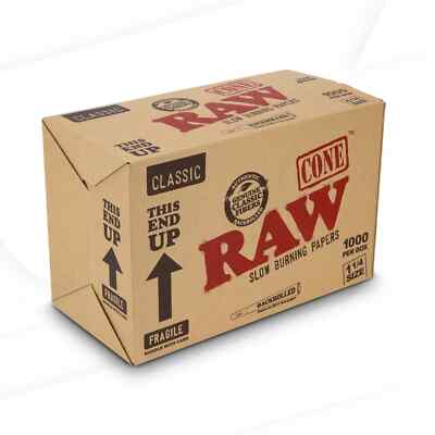RAW Classic 1 1/4 Cones | Bulk Box | 1000 Cones - Free Shipping USA