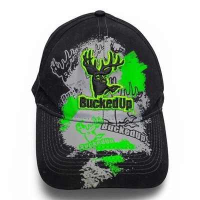 BuckedUp Cap Black Neon Green Antlers Graphic Adjustable Unisex OS Good