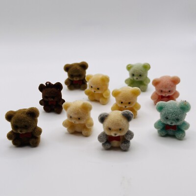 Lot 10 Vintage Mini Flocked Fuzzy 1'' Teddy Bear Taiwan China Brown Pink Panda