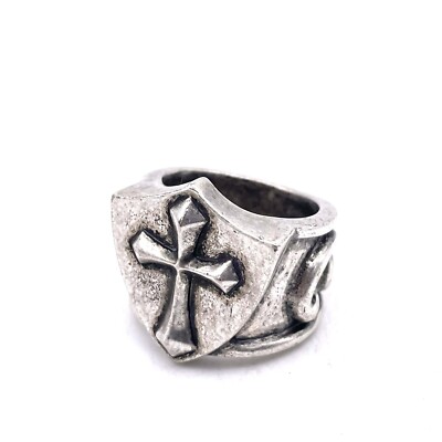 Stigma Oxidized Cross Shield Ring Silver Tone Size 9